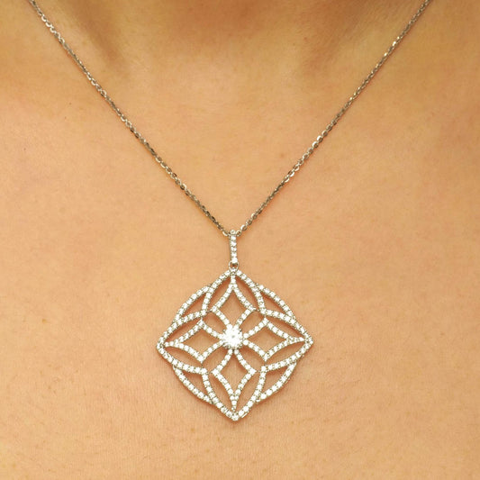 Floral Art Deco Diamond Pendant Necklace