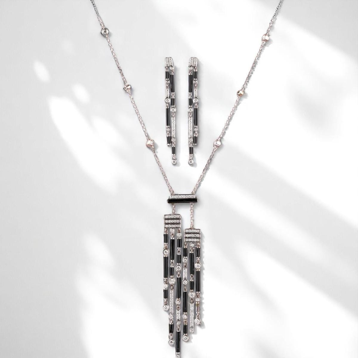 Diamond Tassel Necklace With Earrings