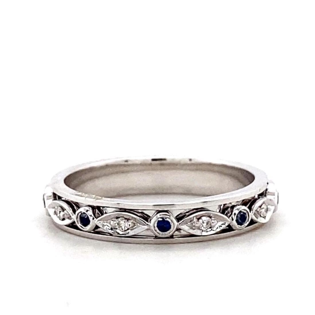 Natural Blue Sapphires & Diamonds Eternity Band Ring