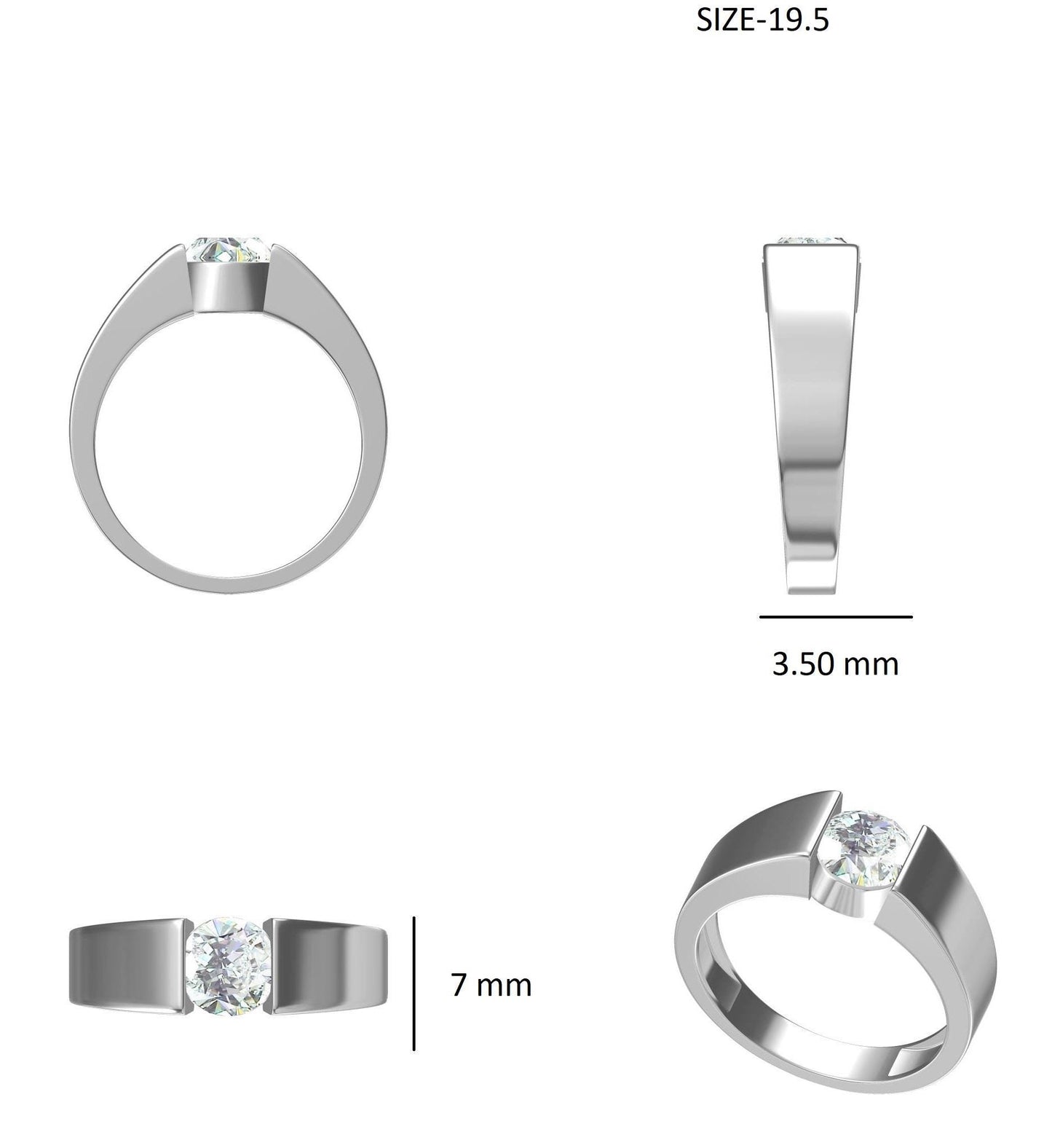 Round Solitaire Tension Set Diamond Men Ring