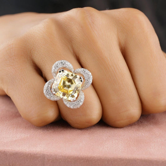Citrine Diamond Ring In 14kt Solid Gold