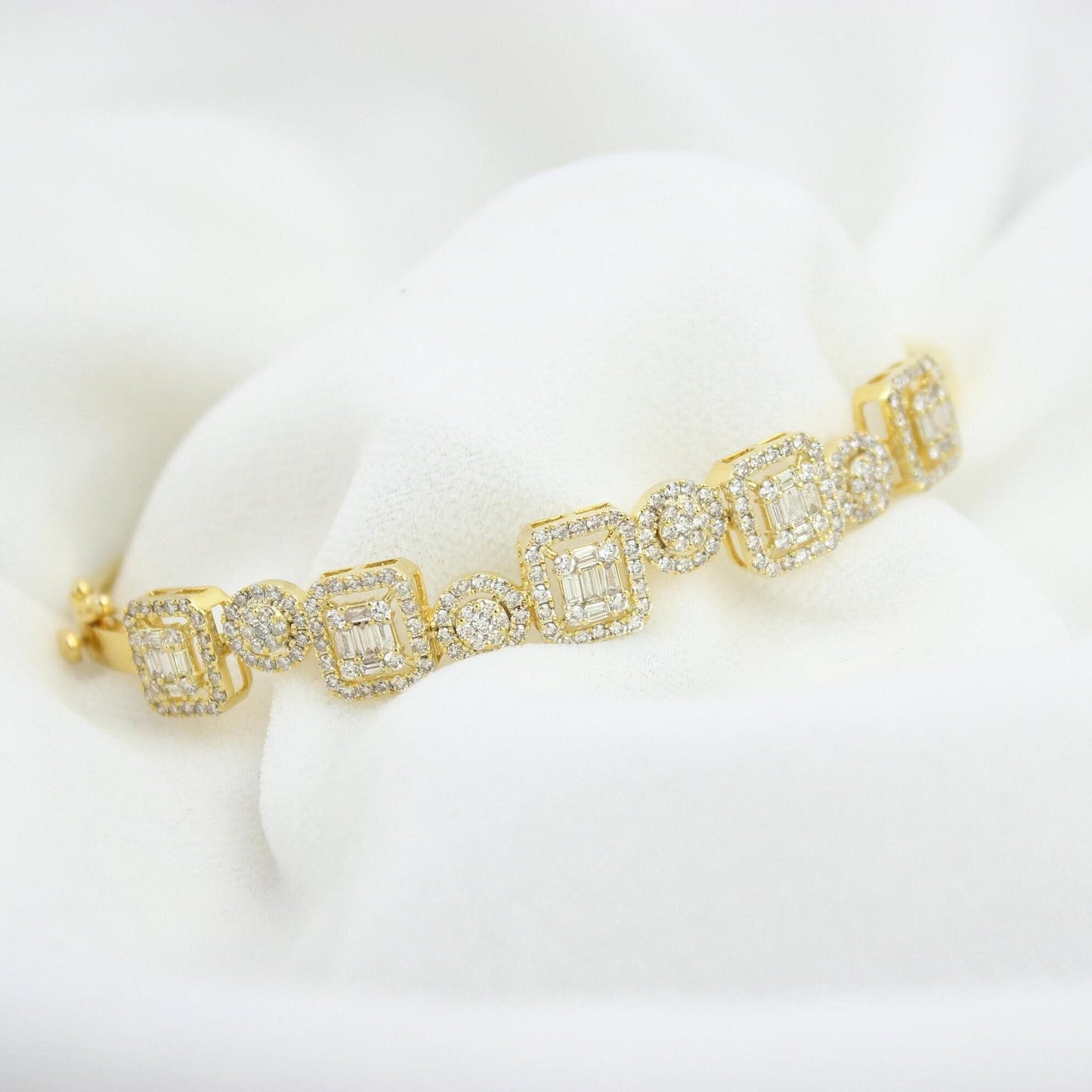 Geometric Halo Natural Diamond Wedding Bracelet