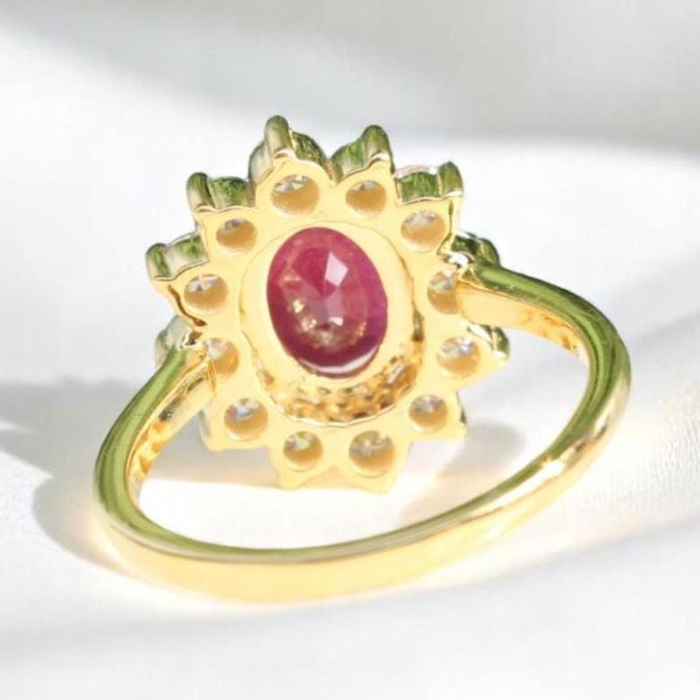 Oval Ruby Halo Diamond Ring