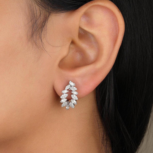 Leaves Diamond Huggie Earrings
