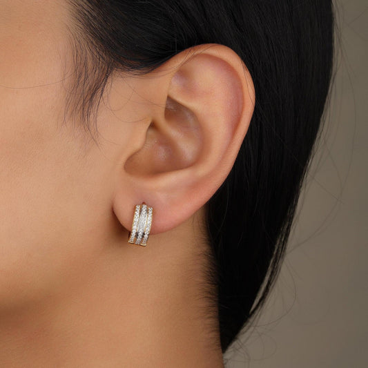 Triple line Diamond Huggie Earrings