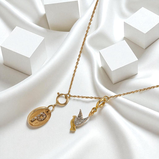 Personalized Initial Bird Charm Diamond Necklace