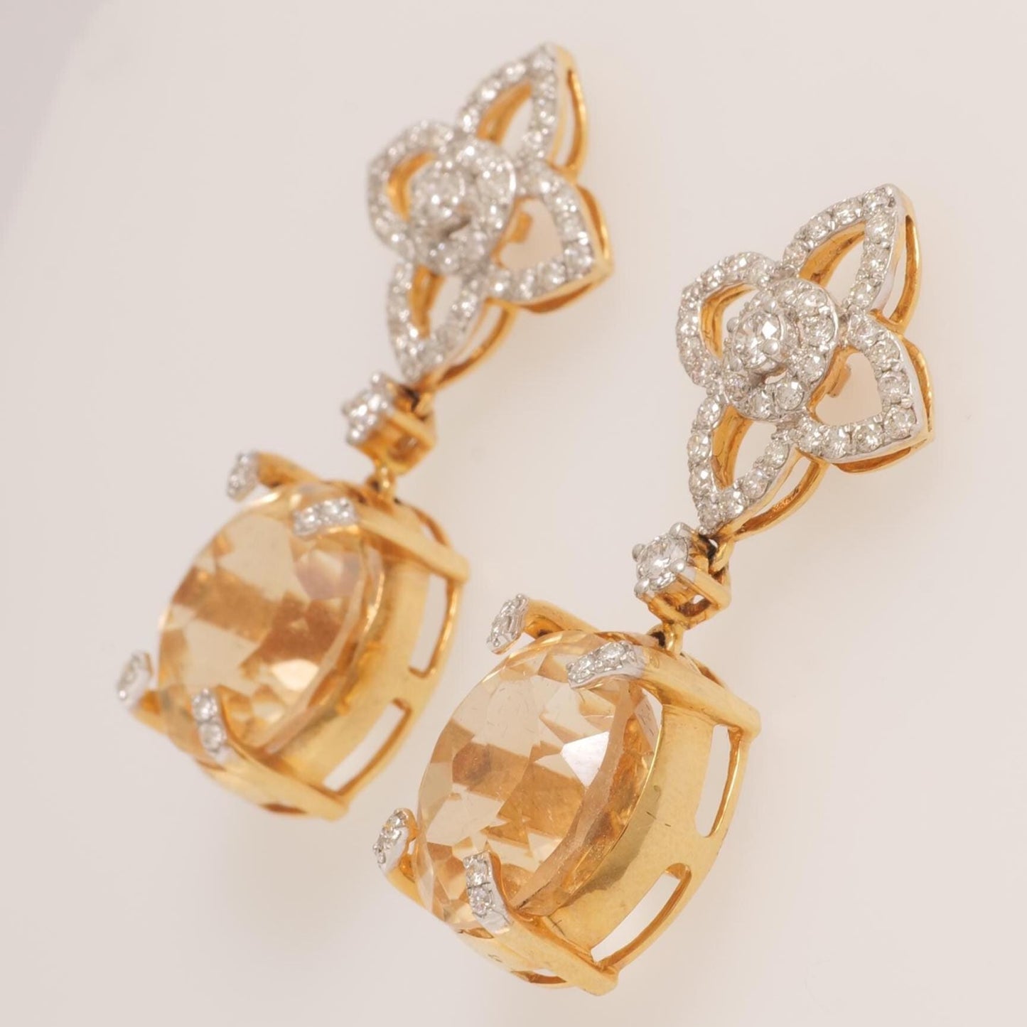 Flower Diamond Citrine Drop Earrings
