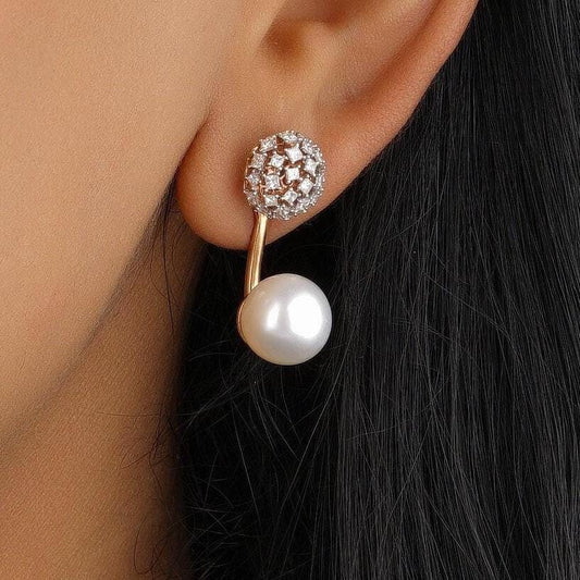 Pearl Diamond Drop Stud Earrings