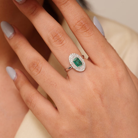 Emerald Cut Emerald Gemstone Diamond Ring