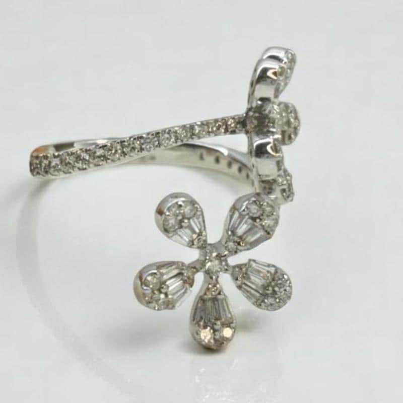 Floral Natural Diamond Bypass Ring