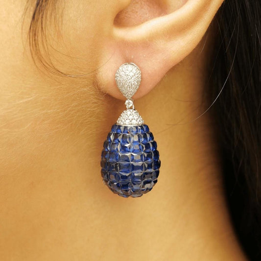 Blue Sapphire Diamond Drop Earrings