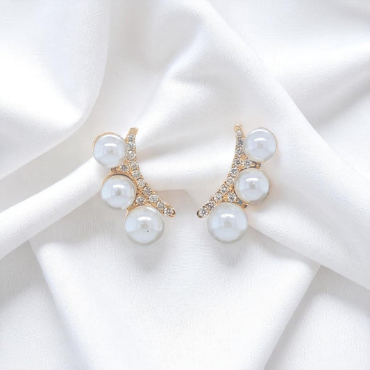 Triple Pearl Climber Diamond Earrings