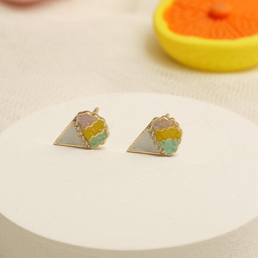 Kids Cone Ice Cream Diamond Stud Earrings