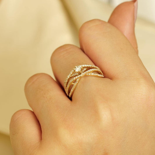 Criss Cross Solitaire Natural Diamonds Engagement Ring