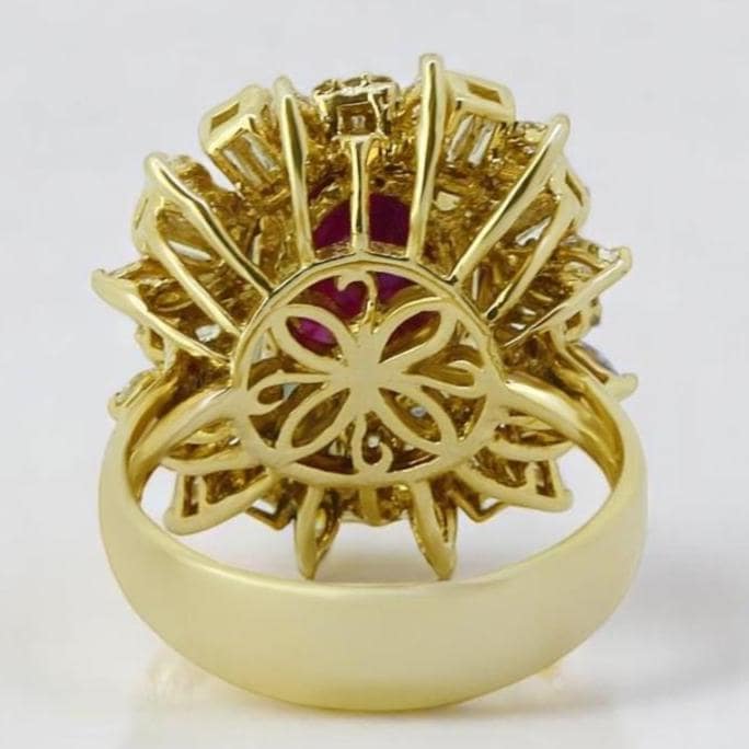 Oval Ruby Baguette Halo Ring