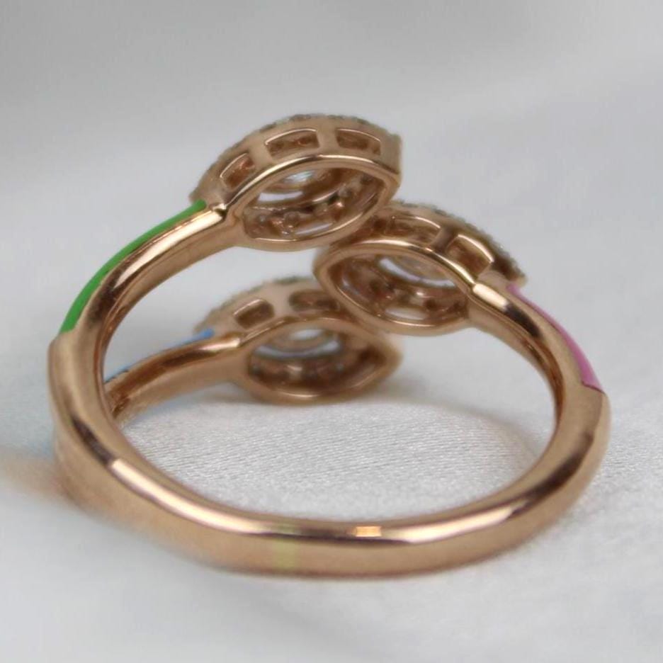 Three Stone Enamel Cuff Ring