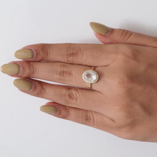 White Sapphire Oval Halo Diamond Ring