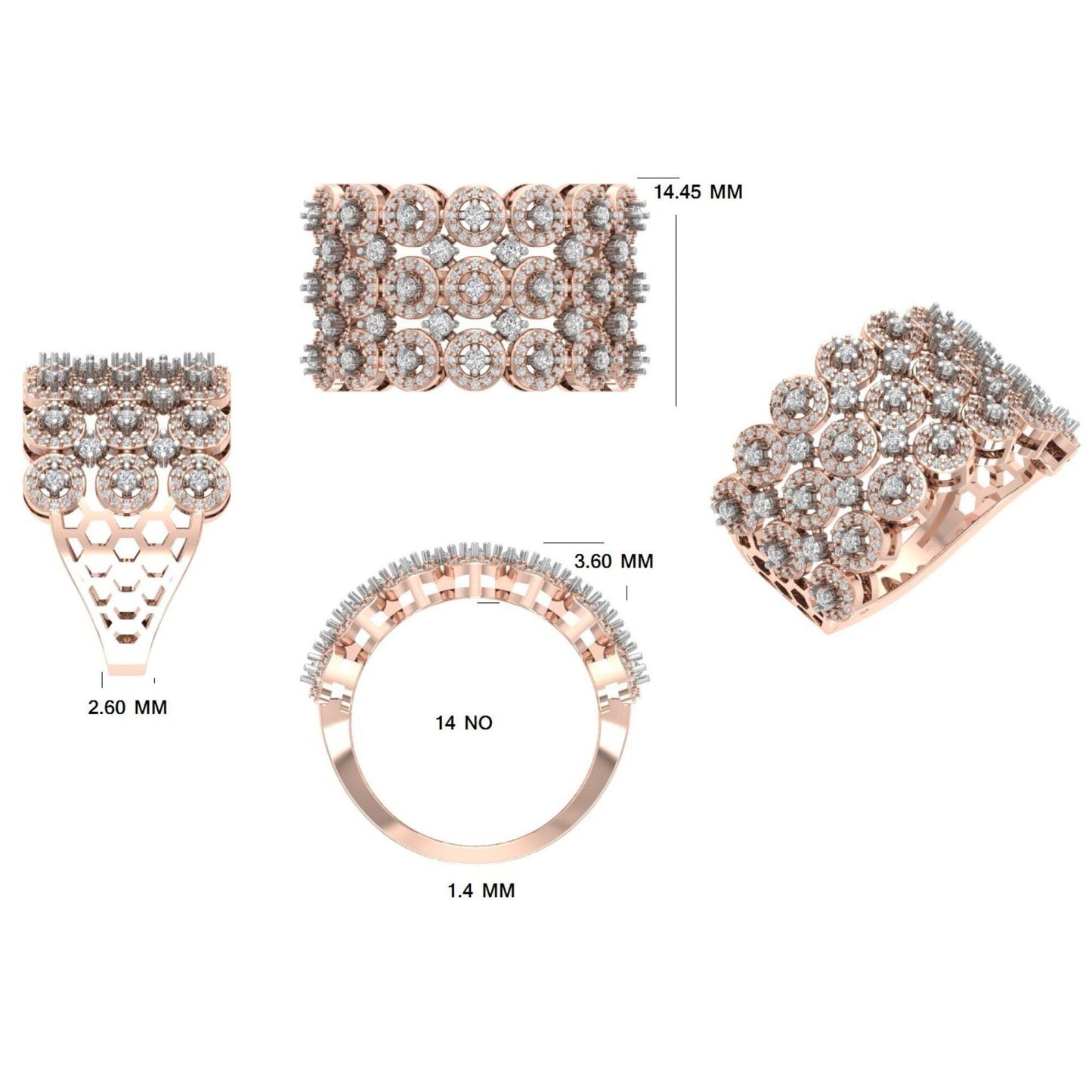 Three Row Wide Diamond Band Ring