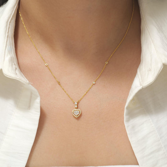 Heart Halo Diamond Pendant Necklace