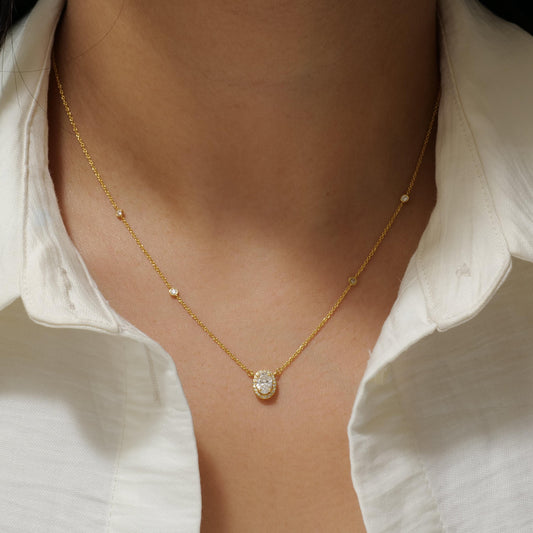Oval Halo Diamond Necklace