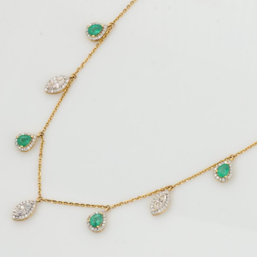 Emerald Diamond Halo Drop Necklace