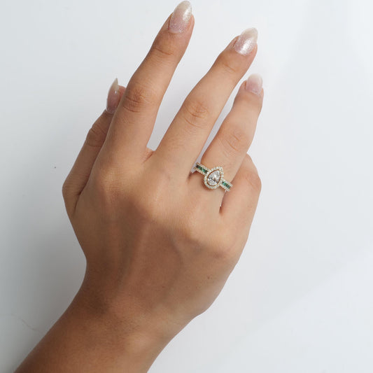 Pear Halo Natural Diamond Solitaire Ring