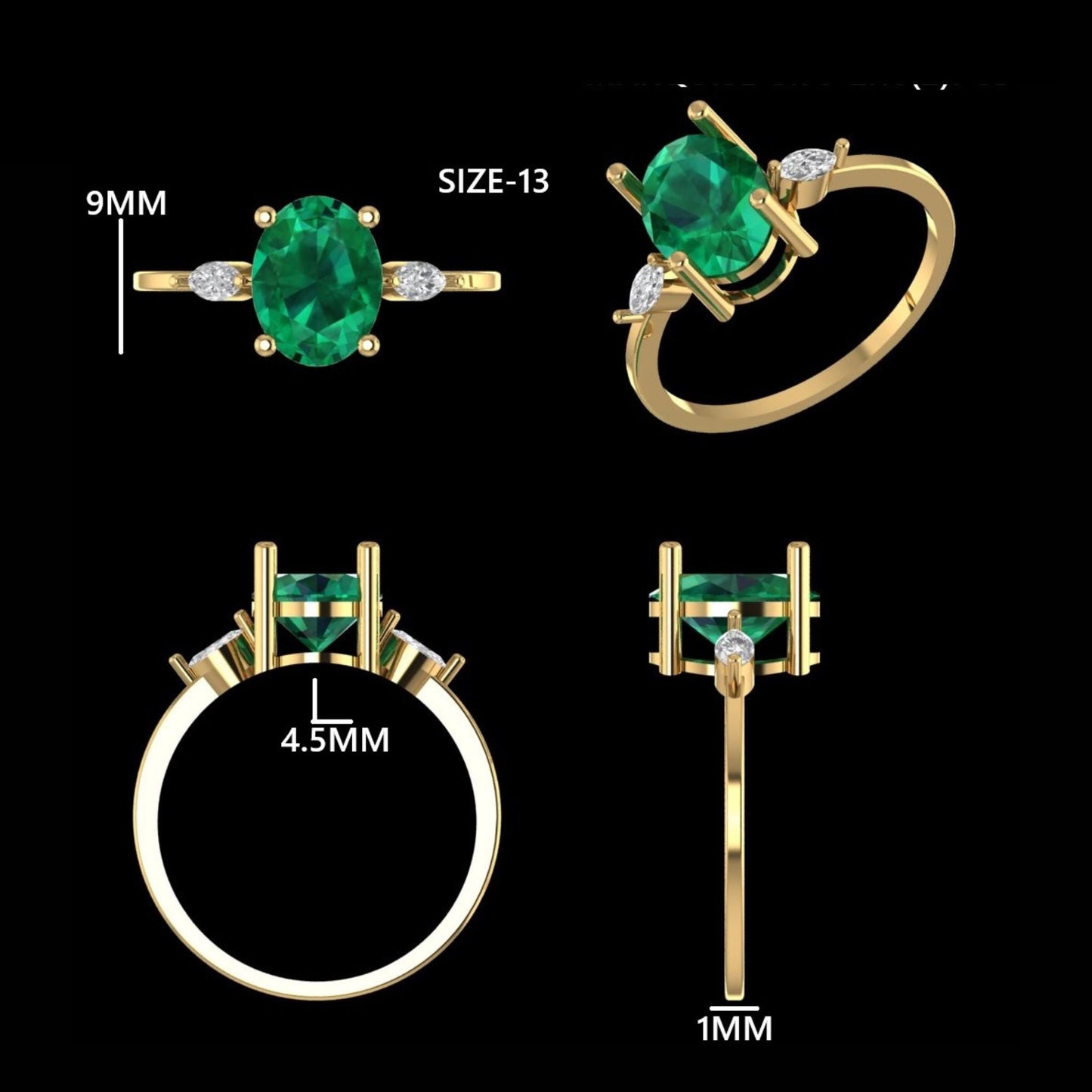 Oval Green Emerald Diamond Ring