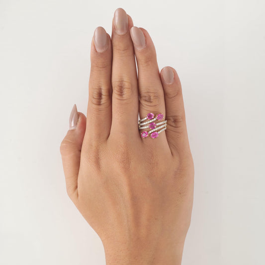 Five Stone Natural Pink Sapphire & Diamond Multi Band Ring