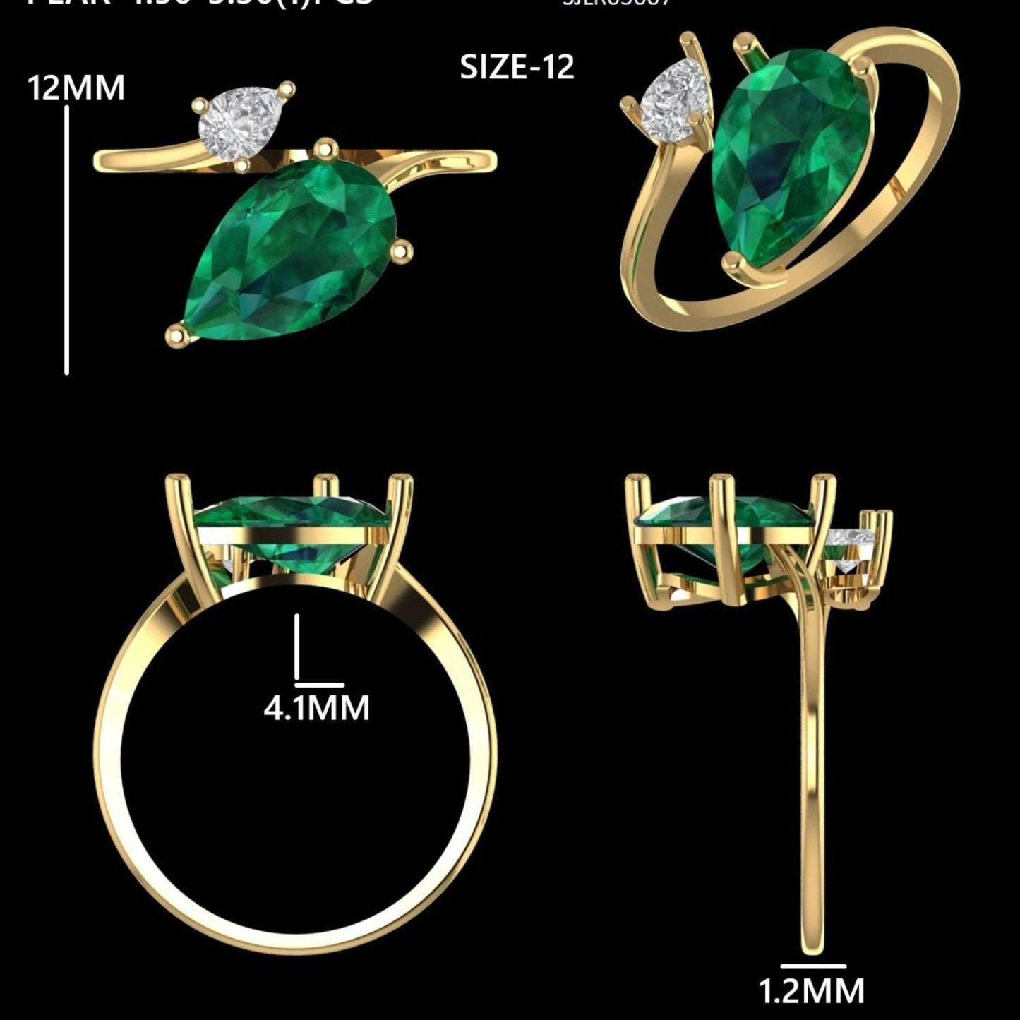 Pear Emerald & Diamond Bypass Ring