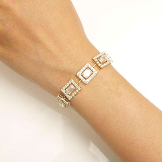 Emerald Cut Halo Natural Diamond Bolo Bracelet
