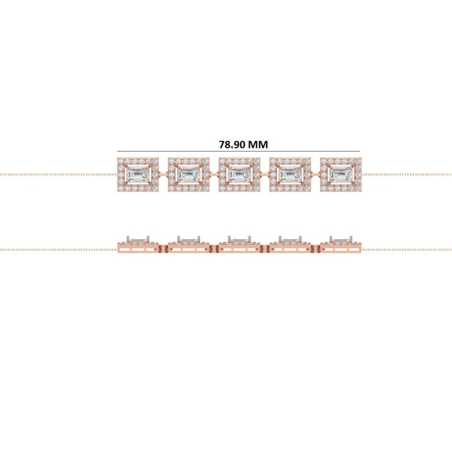 Emerald Cut Halo Natural Diamond Bolo Bracelet