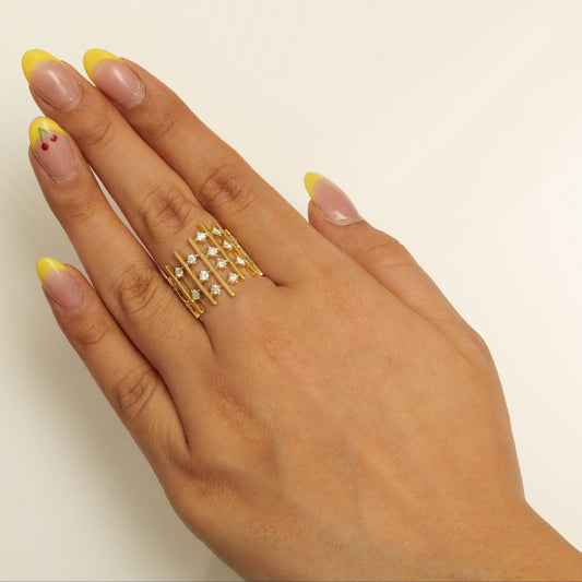 Geometric Wide Natural Diamond Ring
