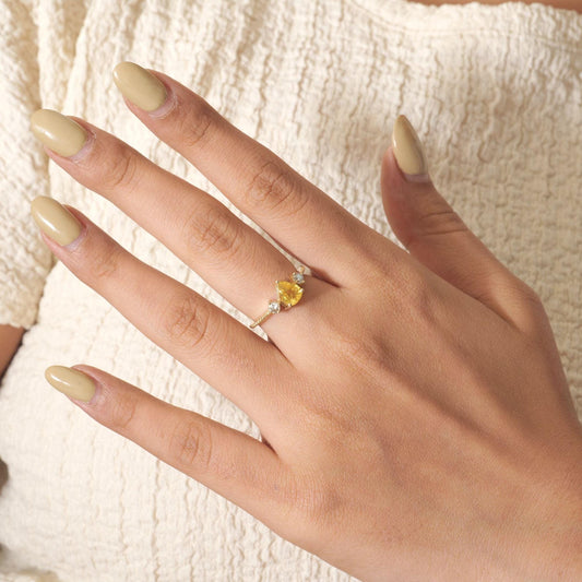 Pear Natural Yellow Sapphire Gemstone Ring