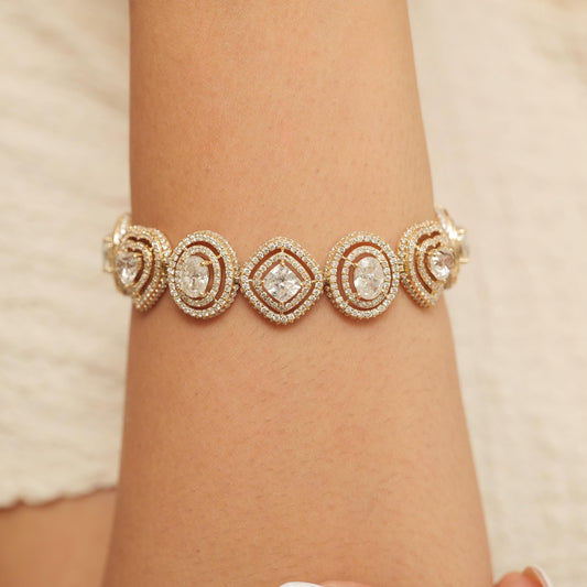 Multi-Shape Natural Diamond Double Halo Bracelet