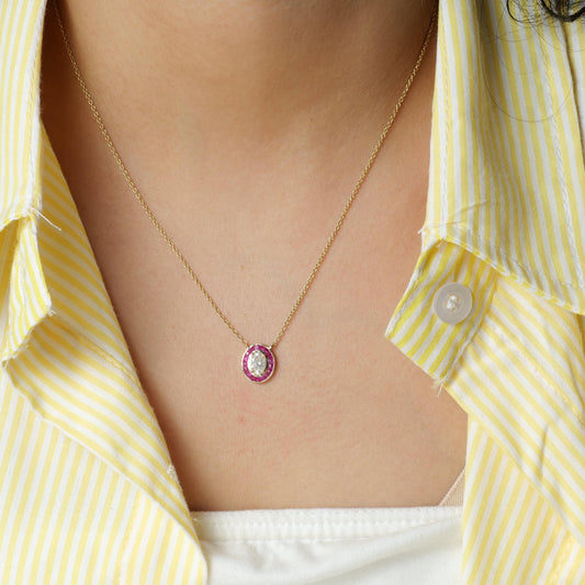 Natural Ruby & Oval Natural Diamond Necklace
