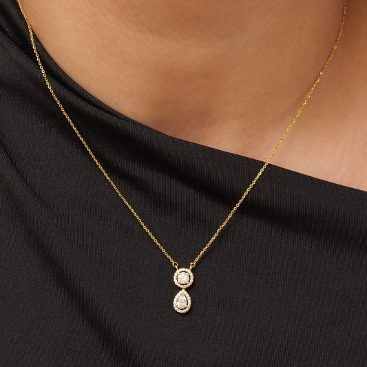 Round Pear Natural Diamond Stacking Necklace