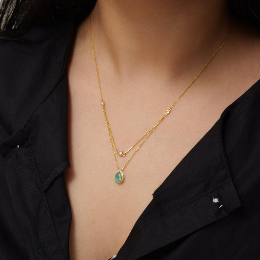Natural Emerald Layered Diamond Stacking Necklace