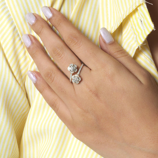 Double Floral Bypass Natural Diamond Ring
