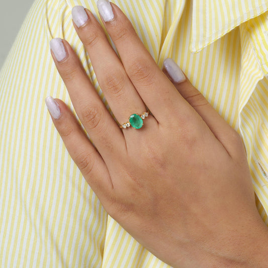 Natural Oval Emerald & Diamond Promise Ring