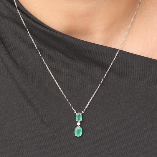 Natural Emerald Diamond Drop Pendant Necklace