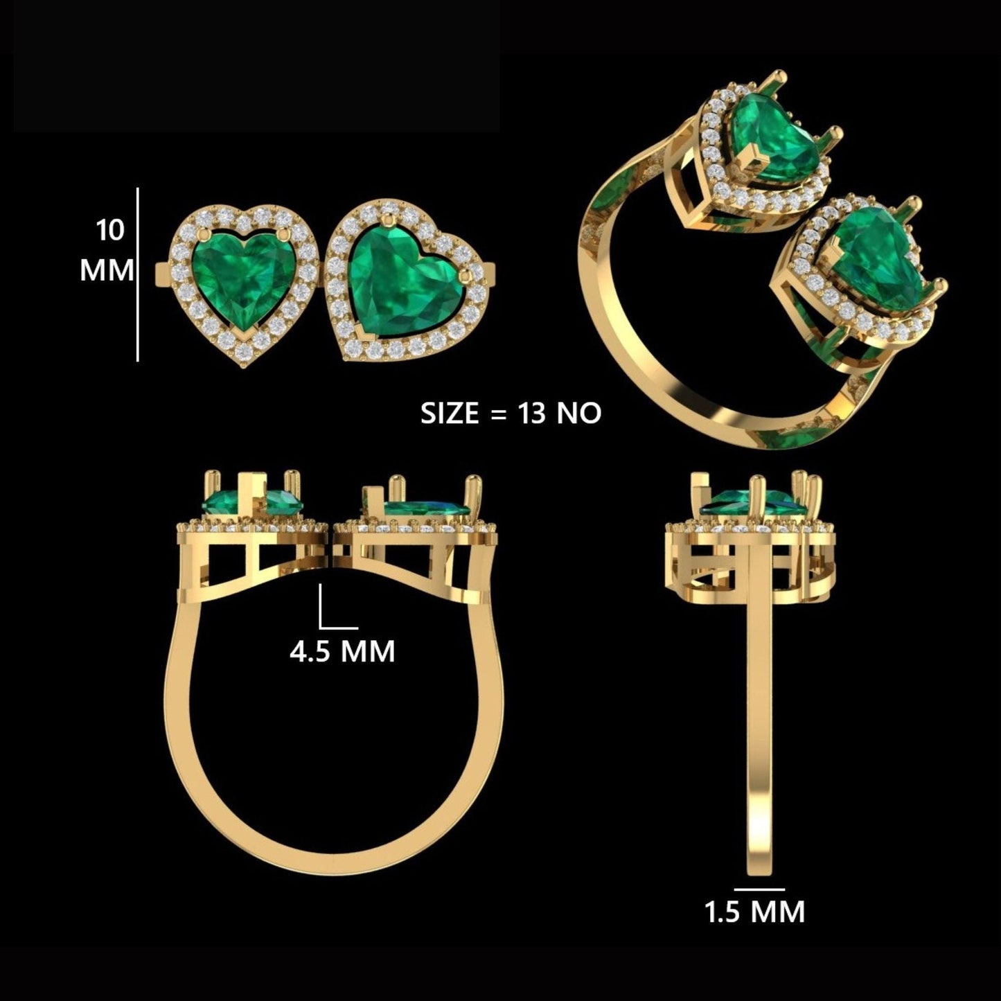 Heart Natural Emerald Diamond Open Band Ring