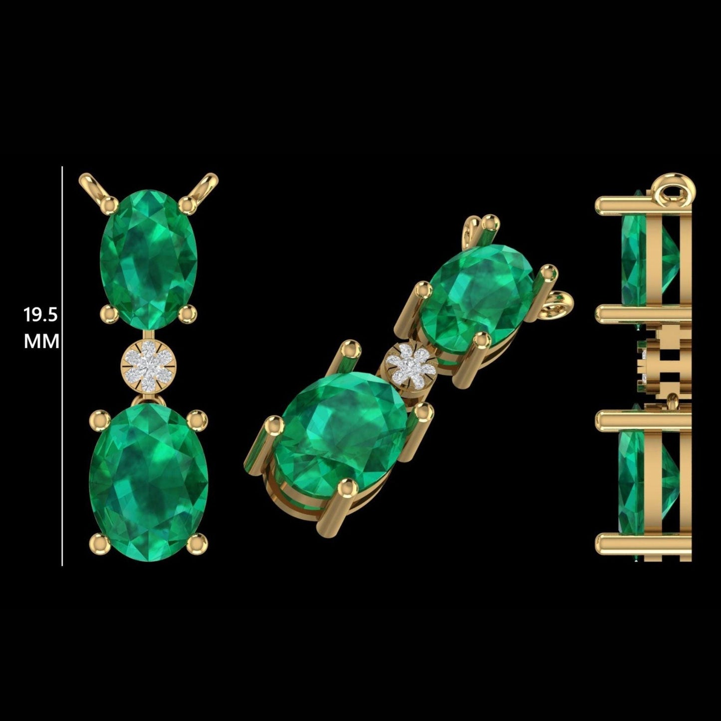 Natural Emerald Diamond Drop Pendant Necklace