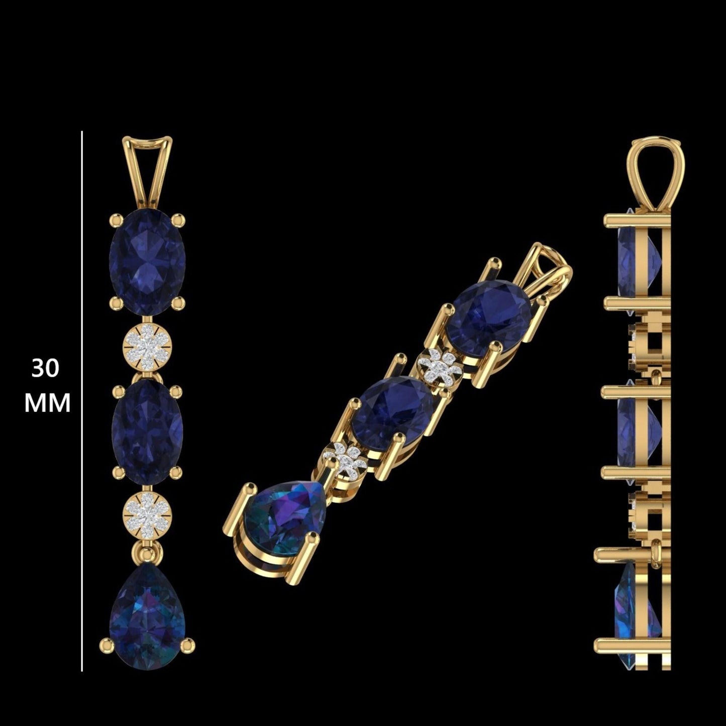 Natural Blue Sapphire & Diamond Pendant Necklace