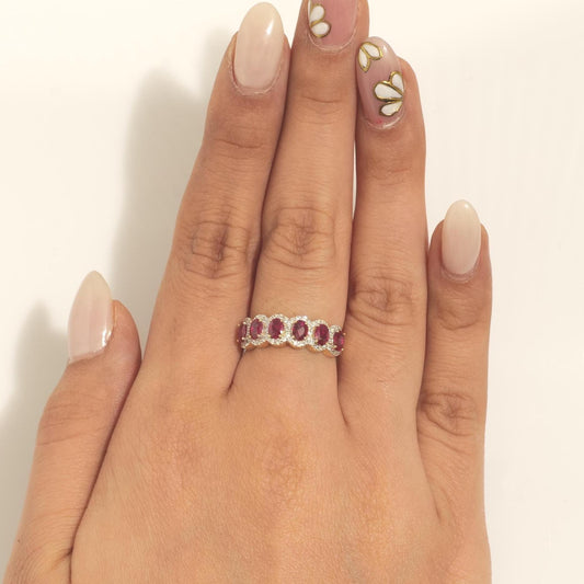 Oval Ruby Halo Natural Diamond Promise Ring