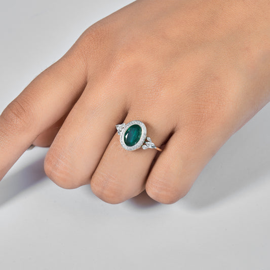 Oval Emerald Halo Diamond Ring