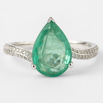 Pear Emerald Diamond Ring