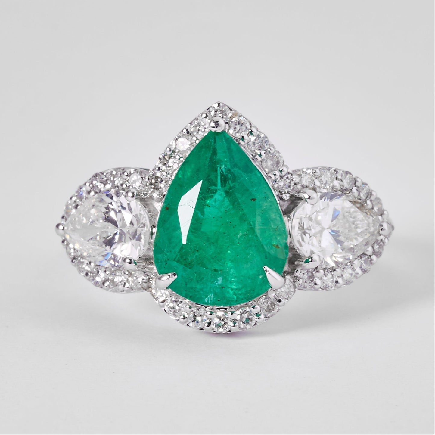 Emerald Diamond Three Stone Ring
