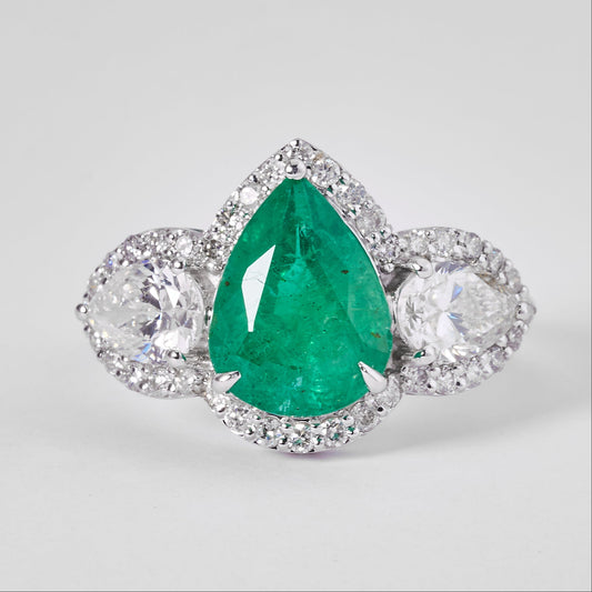 Emerald Diamond Three Stone Ring