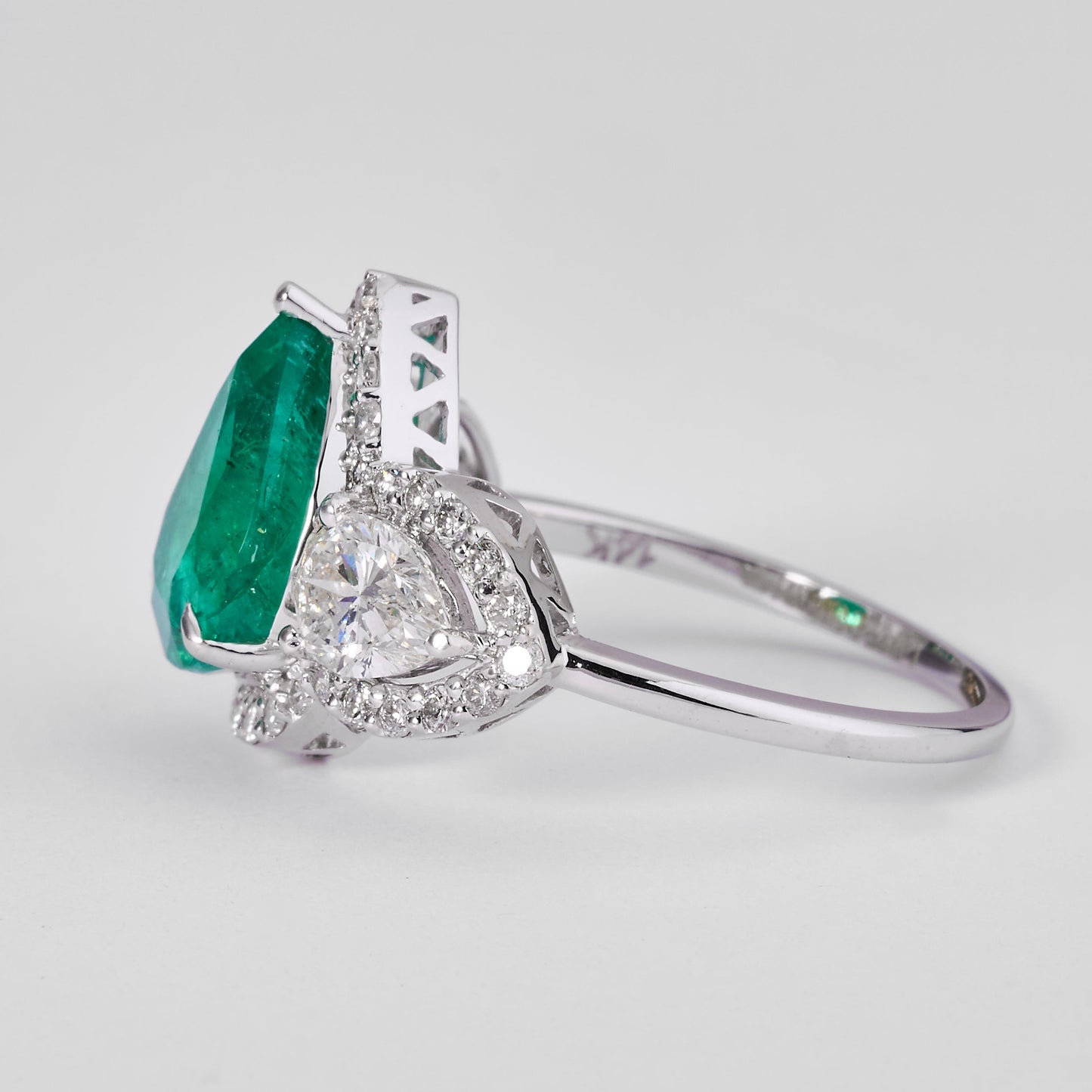 Emerald Diamond Three Stone Ring
