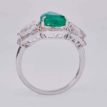 Emerald Diamond Three Stone Ring